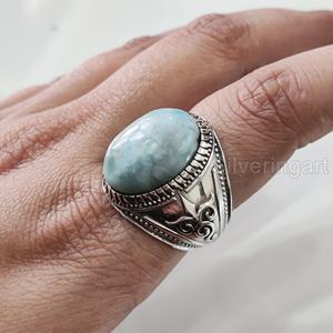 Wholesale <b>Mens</b> <b>Ring</b> Natural Dominican Larimar Gemstone Birthstone <b>Ring</b> All Sizes Arabic Wedding Jewelry 925 Sterling <b>Silver</b> <b>Ring</b> - Product Image 2