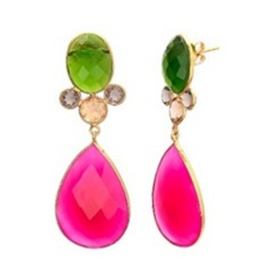 Pendientes de plata de primera ley y turmalina con forma de pera, aretes, plata esterlina 925, GEMA, óvalo, turmalina, color gris melocotón, fucsia, novedad - Product Image 1