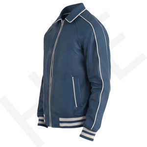 Chaqueta Universitaria de Cuero de Vaca Azul Hecha a Mano - Product Image 4