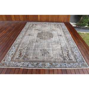 Turkish Rug, 6.9x10.3 ft Oversize Rug, Gray <b>Brown</b> <b>Wool</b> Rug - Product Image 1