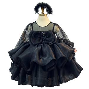 เดรสแม็กซี่ผ้าชีฟองแขนยาวคุณภาพสูงสำหรับเด็กมีสายคล้องคอผ้าโปร่งคลุมตาหลายชั้นอุปกรณ์เสริมสำหรับทุกโอกาส - Product Image 1