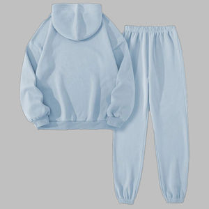 สเวตเชิ้ตมีฮู้ดขนาดใหญ่พิเศษสำหรับผู้หญิงชุดวอร์มสองชิ้นสำหรับผู้หญิงชุดวิ่งสีฟ้าอ่อนกำหนดโลโก้เอง - Product Image 3