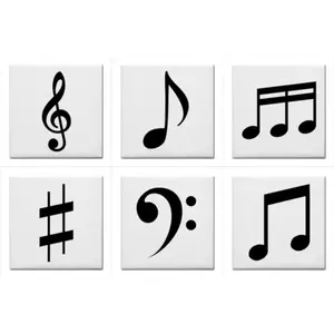 Juego de 6 azulejos de cerámica, símbolos de notas musicales, azulejos duraderos contra salpicaduras - Product Image 1
