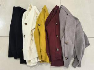 Nouveau cardigan en tricot à col en V, taille haute, couleur unie, décontracté pour l'hiver 2026, 100% coton, boutons recouverts - Product Image 4