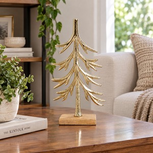 Gold Plated <b>Christmas</b> <b>Tree</b> Sculpture <b>Modern</b> Metal Decor Tabletop Ornament Winter Holiday Decoration Plant Theme - Product Image 2