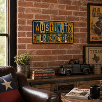 Letrero Metálico Vintage de Texas con Letras de Austin, Letrero de Metal Rústico Retro, Decoración de Pared de Bar Estilo Antiguo