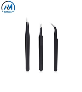 Juego de pinzas para cejas de precisión de acero inoxidable antiestático Al Mida 3 uds con punta puntiaguda para dar forma - Product Image 1