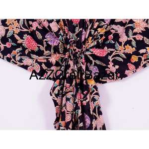 100% Pure Cotton V-neck Midi Bodycon <b>Kaftan</b> Women Floral Print Eco-Friendly Beach Dress <b>Summer</b> Cruise Wear Regular Fit - Product Image 3