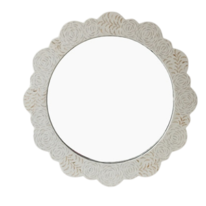 Espejo de trapeador de mano blanco, decoración colgante de pared, hermosa forma de flor redonda para decoración del hogar de Vietnam - Product Image 1