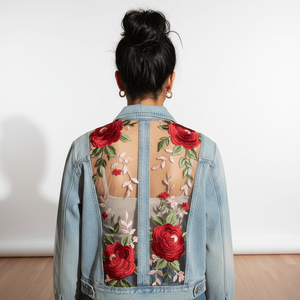 Vestes en jean à dos transparent brodé en gros |   Fabricant et exportateur de vêtements d'extérieur floraux - Product Image 1