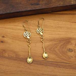Pendientes Colgantes Árbol de la Vida |   Pendientes de latón artesanales con dije de cuchara ondulada, joyería espiritual de moda para mujer, venta al por mayor - Product Image 3