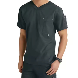 Ensemble d'uniformes médicaux de couleur unie pour hommes vente en gros clinique hôpital médecin salopette col en V mode gommage pharmacie infirmière vêtements - Product Image 5