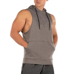 Custom LOGO Fashion Workout Bodybuilding Muscle Men Sleeveless Gym Hoodie Cut Off T Shirt Mens Hooded Tank Top 2024