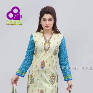 Trajes de césped de algodón cosidos con estampado digital pakistaní para adultos y niñas para bodas, incluidas las fiestas Dupatta Salwar Kameez Made - Product Image 1