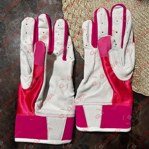 Gants de frappe de baseball à quantité minimale de commande basse avec logo personnalisé et paume en cuir à manchette courte de couleur blanche - Product Image 4