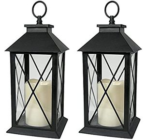 Set of 2 Cross Bar <b>Lantern</b> with <b>Black</b> Powder Coated for Indoor Outdoor and Wedding Decoration at Cheapest Price in India - Product Image 1