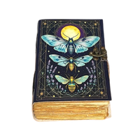 Grand Grimoire Vintage de 400 pages en cuir imprimé Papillon de lune, Journal fait main en papier à bords frangés, Thème Ombres, Cadeau Sorcière