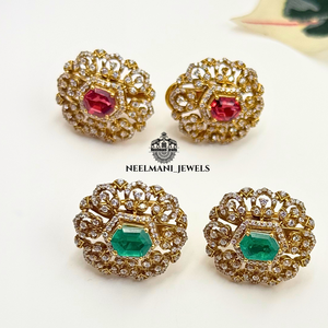 ต่างหูแบบติดหู Stone A.D ทอง 14K/18K สีขาว/เหลือง/ทับทิม/เพชรขาว และมุก ดีไซน์เรขาคณิต ประดับเพชรแบบฝังด้วยเทคนิค Bezel Setting - Product Image 5