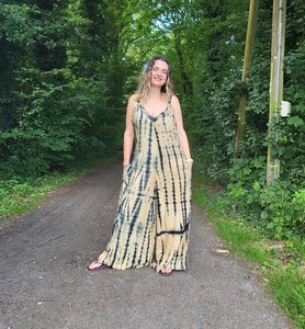 จั๊มสูทเอวสูงทรงหลวมมัดย้อมมีสายรัดขากว้างผ้าฝ้าย100% เป็นมิตรต่อสิ่งแวดล้อมเซ็กซี่แบบกอธิคขนาดใหญ่พิเศษสำหรับฤดูร้อน - Product Image 3