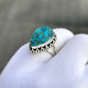 Recién llegado, anillos de turquesa de cobre azul Natural, joyería bohemia de Plata de Ley 925, piedras preciosas hechas a mano, regalo de boda de compromiso - Product Image 6