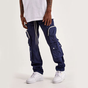Most Fashionable Men's Hip Hop Cargo Pants Blue Baggy Fit with Big Zipper Pockets & Drawstring Waist - Product Image 3