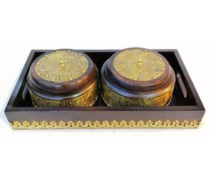 Style arabe en bois métal chocolat Dessert plateau de service bol 100% sans danger pour les aliments pour le Ramadan Diwali plateaux décoratifs prix de gros - Product Image 5