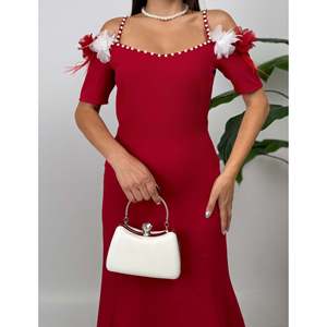 ชุดเดรสผ้าซาตินทรงเข้ารูปประดับมุก 4010 พร้อมดีไซน์สายรัดรูปดอกกุหลาบและเอวทรงธรรมชาติ - Product Image 5