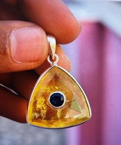 Pendentif en argent sterling 925 saphir jaune et saphir bleu fait à la main. - Product Image 2