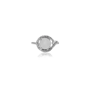 Anillo de plata 925 con piedra lunar y halo de diamantes para mujer, joyería clásica de compromiso para mujer - Product Image 2