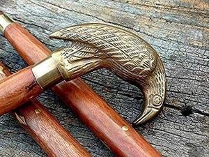 Antique Brass Designer Raven Head Handle Vintage Wooden Walking Stick Cane with Adjustable Feature Gift - Product Image 3
