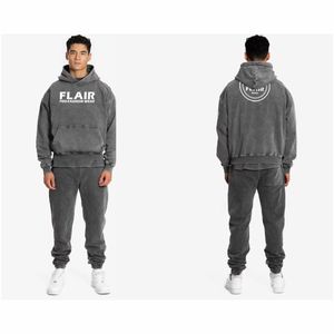 เสื้อมีฮู้ดขนาดใหญ่พิเศษสำหรับฤดูหนาวผ้าคอตตอนปักลายสไตล์วินเทจฟอกสีด้วยหิน500gsm - Product Image 1