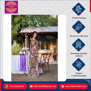 Ropa étnica india Diseño hermoso Ropa de boda y fiesta Tela de mármol sin peso Impreso con borde de encaje de perlas Saree - Product Image 2