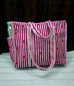 Sac fourre-tout matelassé fait main, sacs fourre-tout indiens matelassés, sacs d'épicerie, sacs fourre-tout à imprimé en bloc, sacs de voyage en coton, sac fourre-tout moyen - Product Image 6