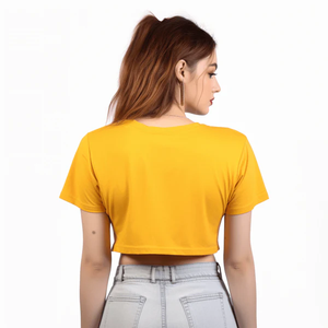 T-shirt ample de couleur unie de haute qualité pour femmes T-shirt court Logo personnalisé imprimé col rond à manches courtes Causal Crop Tee - Product Image 3