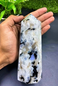 Tour de pierre de lune arc-en-ciel, pointe de cristal arc-en-ciel Obelisk naturel blanc bleu minéral guérison Chakra Quartz Reiki pierre Flashy - Product Image 6