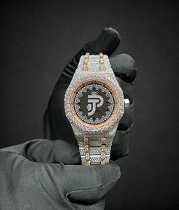 Stainless Steel VVS Round Brilliant Cut Moissanite Diamond Iced Out Hip Hop Round Dial <b>Case</b> Wristwatch For Unisex Wear - Product Image 1
