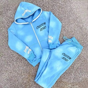 Ensemble de survêtement personnalisé à fermeture éclair délavé à l'acide pour homme, imprimé en relief, survêtement ample, sweat-shirt et pantalon de survêtement en tissu éponge, style hip-hop, automne - Product Image 3