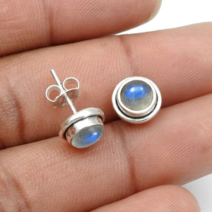 925 Sterling <b>Silver</b> Bezel Set Round Cut Natural Labradorite Stone <b>Stud</b> Gemstone Earrings Fine Minimalist Jewelry for Women Girls - Product Image 3