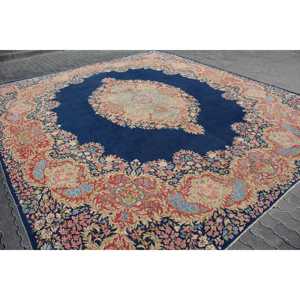 Alfombra Turca Extra Grande de 12.6x14.4 pies, Alfombra Vintage, Alfombra de Lana con Diseño Floral Azul y Rojo - Product Image 2