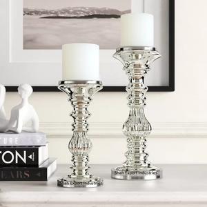 Bougeoir pilier en métal de finition plaqué argent pour décoration de table à manger de mariage support de bougie fait main - Product Image 1