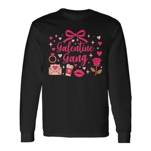 Maglietta a Maniche Lunghe con Fiocco Coquette e Cuori Rosa, Stile Galentine Gang, Abbigliamento Promozionale Alla Moda - Product Image 1