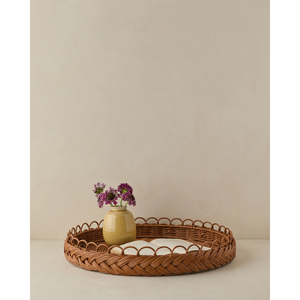 Handmade <b>Round</b> Rattan <b>Tray</b> With Braided Edge Natural Woven Serving <b>Tray</b> For <b>Table</b> Decoration And Home Use Wholesale - Product Image 6