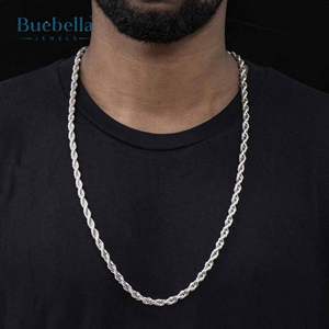 Venta caliente 925 Plata 14K Chapado en oro blanco 5mm Moissanite Miami Collar de cadena de eslabones cubanos para hombres regalo - Product Image 2