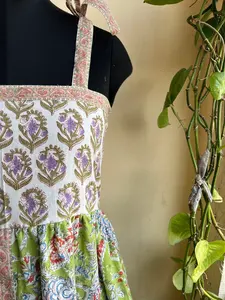 Robe imprimée bloc à la main tuniques indiennes robe longue en coton indien imprimé à la main robe sans manches à bretelles réglables en coton indien - Product Image 4