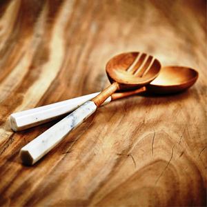 Large 12 Inch Acacia <b>Wooden</b> Bowl Natural <b>Wooden</b> Salad Server Set with 2 Turners Sustainable Handmade <b>Utensils</b> - Product Image 6