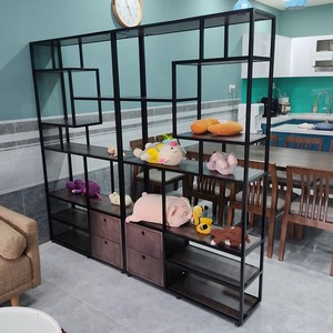 Système d'étagères de présentation industriel/contemporain avec armoire en bois de caoutchouc et structure en fer 200x30x180cm KTB68077 - Product Image 5