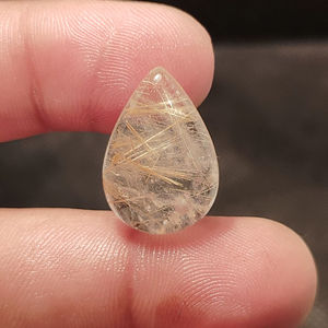 คริสตัลควอตซ์ธรรมชาติขายส่ง ควอตซ์รูไทล์สีทองทรงลูกแพร์ คริสตัลคาโบชอง งานฝีมือ ทำแหวนเครื่องประดับ DIY - Product Image 1
