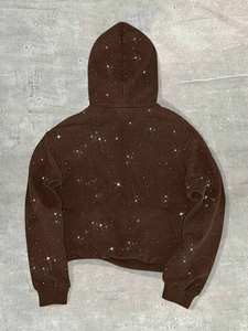 Brown Acid Wash Printed Rhinestone Sparkle Women Oversized Thermal <b>Fleece</b> <b>Hoodie</b> Streetwear Gradient Stone Detail Warm Autumn - Product Image 2