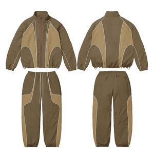 Conjunto de chándal deportivo cortavientos de nailon y poliéster para hombre con cremallera y pantalones con logotipo personalizado - Product Image 2