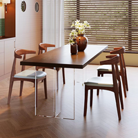 Table à manger rectangulaire en bois massif de noyer, style minimaliste moderne, avec pieds en acrylique, ensemble de salle à manger personnalisable pour la maison et le salon